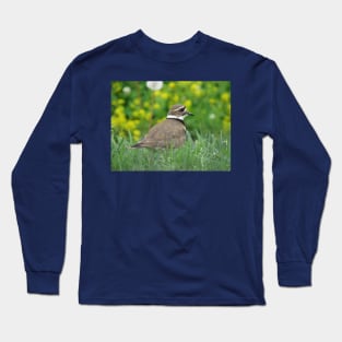 Killdeer Bird in a Field of Flowers Long Sleeve T-Shirt